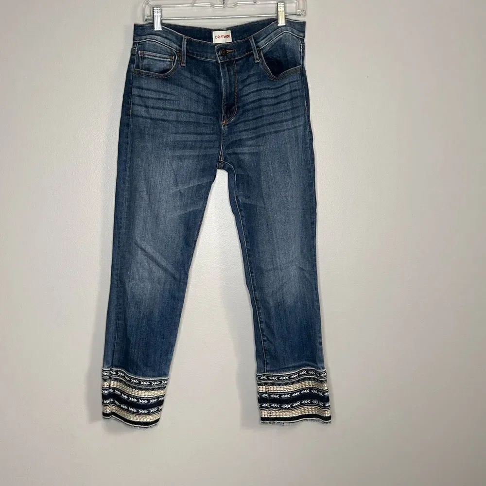 Driftwood Colette Cropped Embroidered Hem Jeans